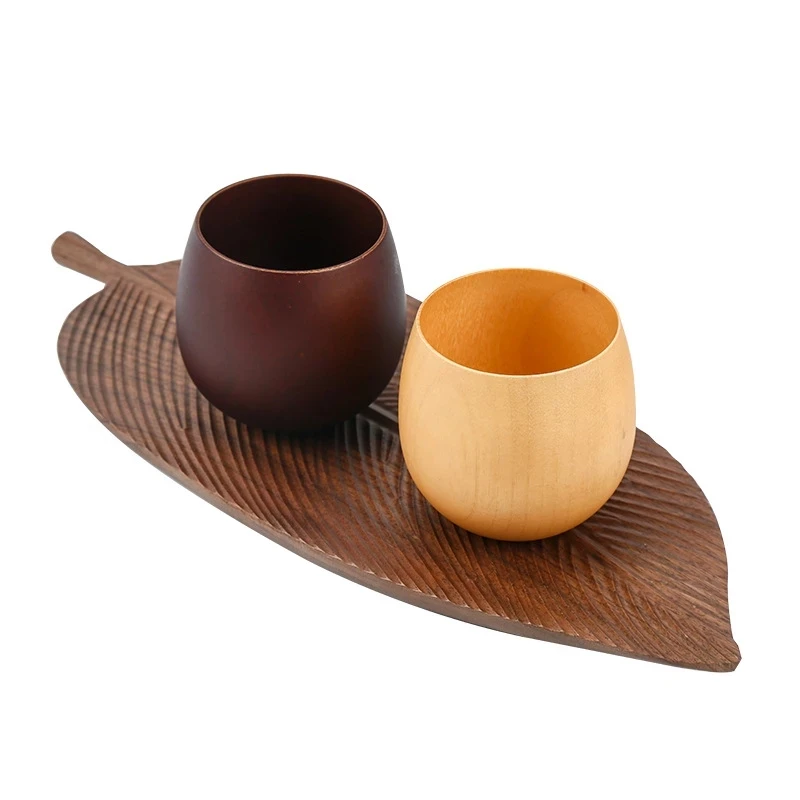 

3PCS/SET Wooden Tea Cups Wine Coffee Water Drinking Beer Cup Fruit Dishes Saucer Tea Tray Dessert Dinner Bread Plates Storage