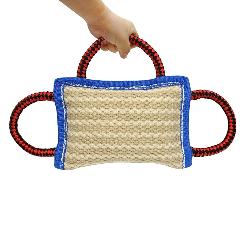 

3 Handles Jute Bite Pillow-Linen Tug Toy for Young D