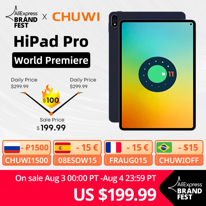 

World Premiere CHUWI HiPad Pro Snapdragon 662 Octa Core 10.8 inch FHD Screen Android 11 OS 8GB RAM 128GB UFS ROM 4G LTE Tablet