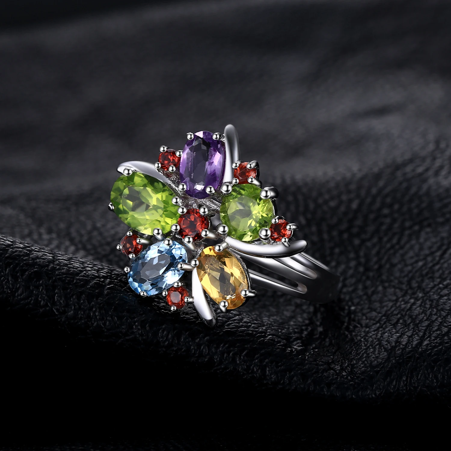 Jewelrypalace Цветок многоцветный 3.1ct Природный аметист гранат перидот цитрин голубой