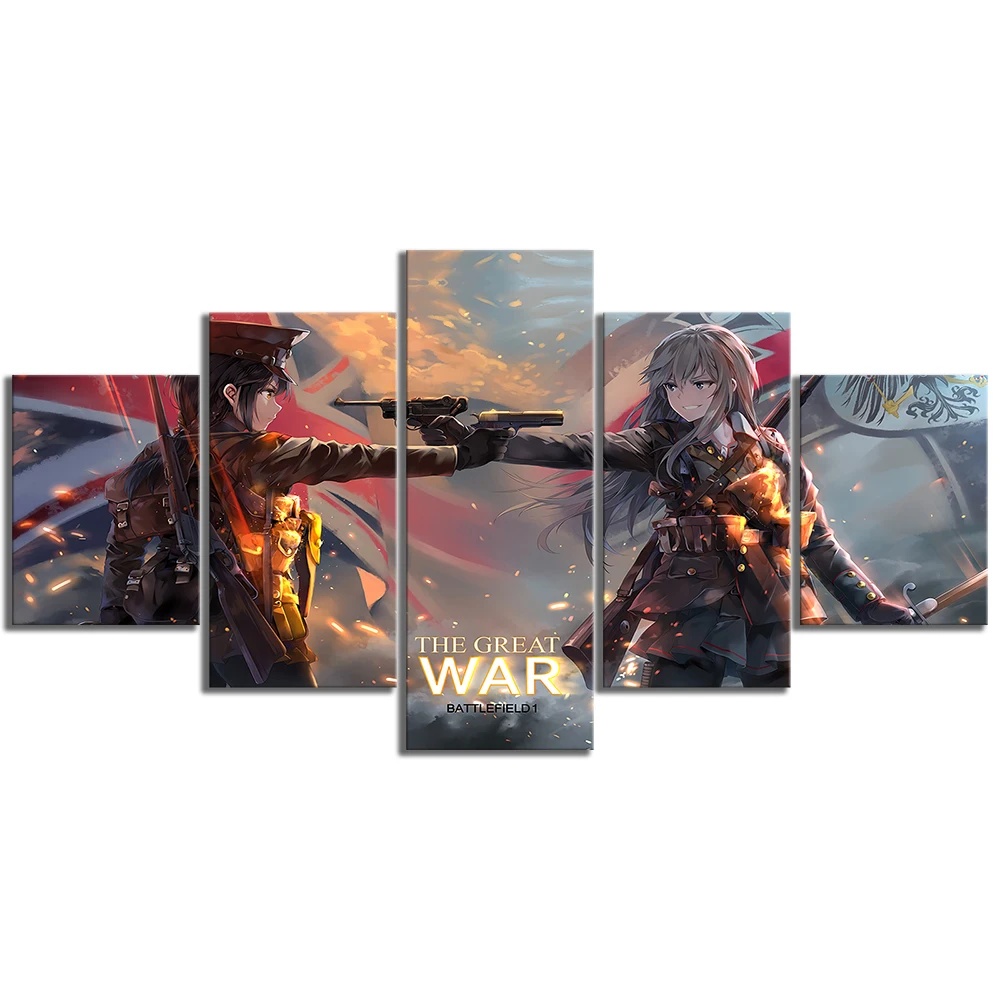 

Canvas Printed Painting Poster Battlefield1 5 Panel Game Pictures Home Decor For Living Room Wall Art Animation Artwork Cuadros