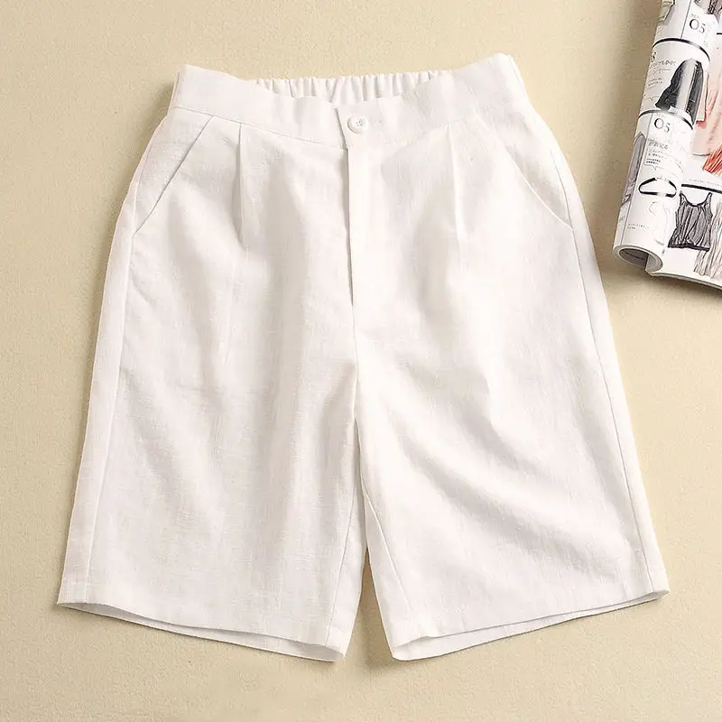 

Cotton Korean shorts summer new large size high waist five thin wide leg pants breathable loose show thin pants