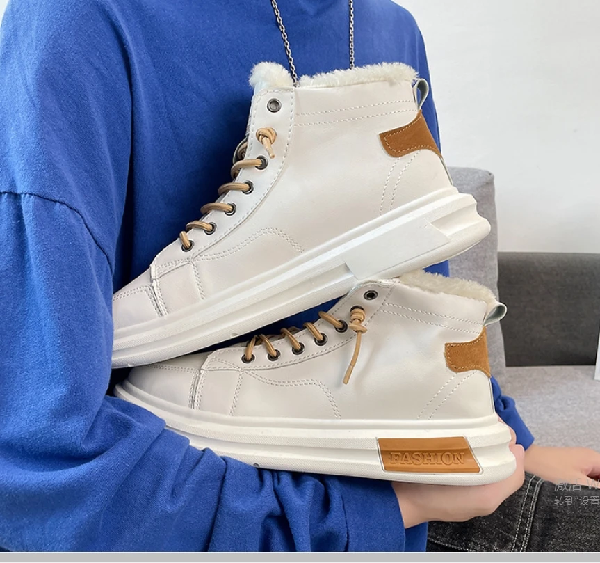 

Autumn Winter Men Casual Leather Shoes Men's Sneakers Business Outdoor Waterproof Plus Velvet Warm Boots For Man Driving Shoe