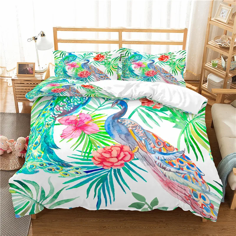 Домашний текстиль Роскошные 3D с принтом Павлин для девочек 2/3 шт. удобные