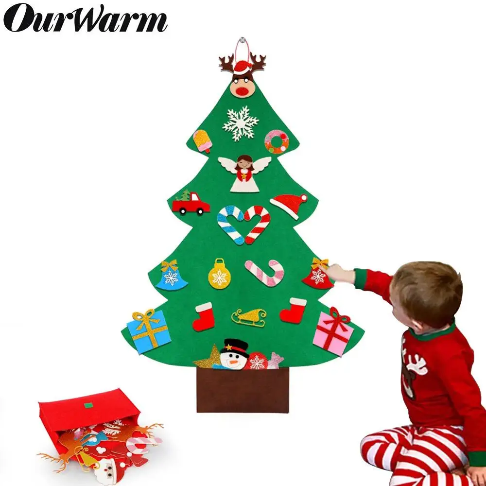OurWarm DIY войлочная Рождественская елка с мешочком, блестящие украшения, новогодние подарки, детские игрушки, искусственное дерево, настенный Рождественский Декор