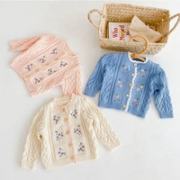 autumn winter kids coat baby sweater cute little flower embroidered cardigan knitted long sleeve baby girl cotton top 0 3yrs