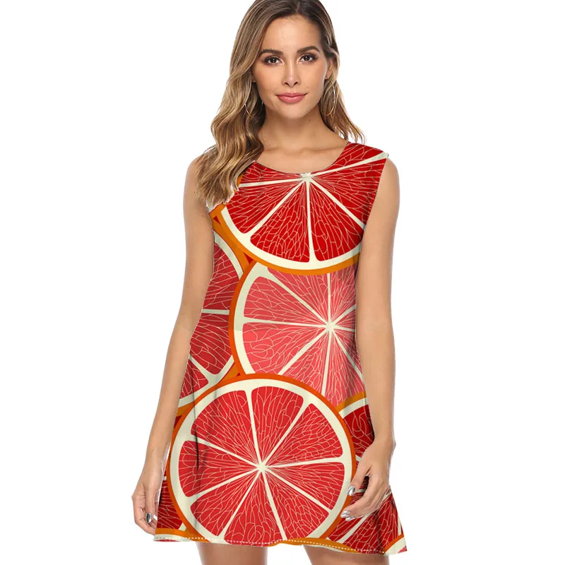 Модное женское платье с цитрусовым грейпфрутом повседневное свободное мини
