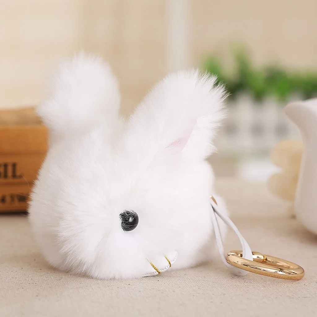 Брелок с меховым помпоном шарик из искусственного кроличьего меха пушистый