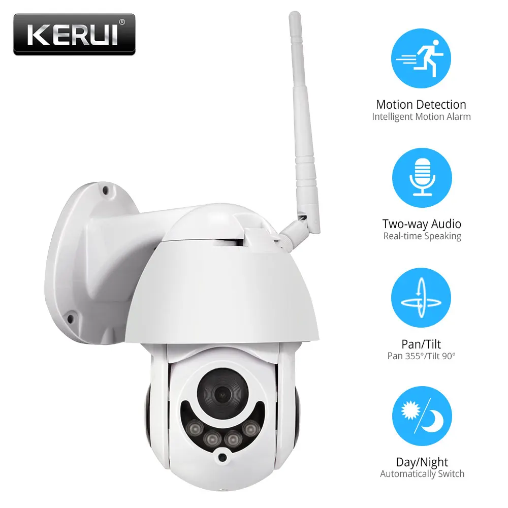 KERUI Водонепроницаемая беспроводная H.264+ 1080P 2MP уличная WiFi PTZ ip-камера, скоростная купольная камера, ИК камера для домашнего видеонаблюдения
