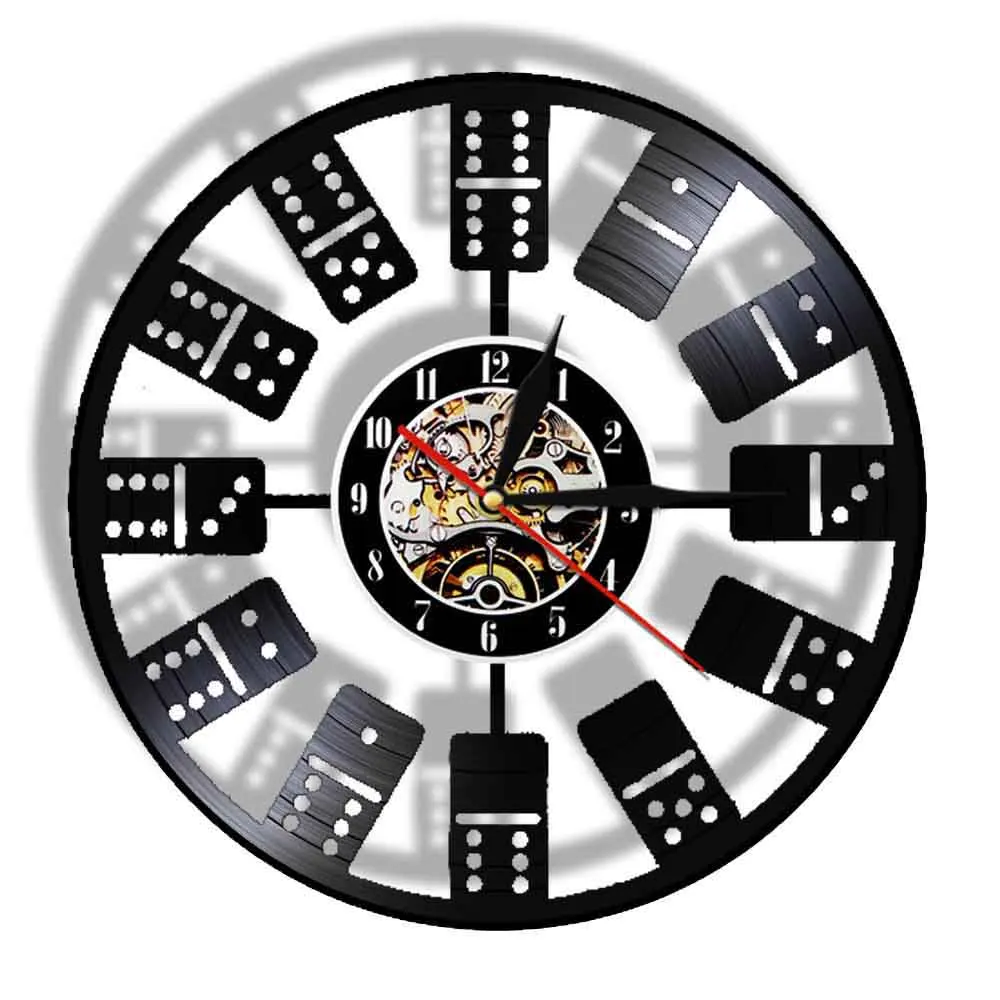 Chinese Dominoes And Numbers Art Vinyl Record Wall Clock Rectangular Domino Decor For Game Room Pai Gow Gambling Game Vintage
