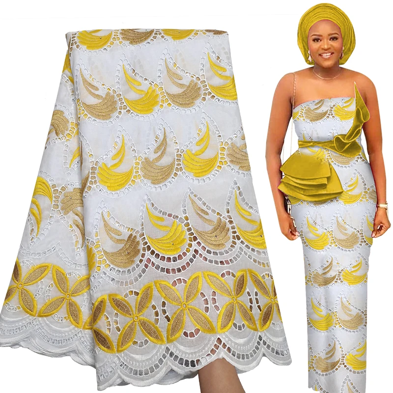 

Fabricbob High Quality Cotton Swiss Voile Dry Lace Fabric 2.5 Yards Latest Nigerian Party Borer Embroidery African Lace Fabric