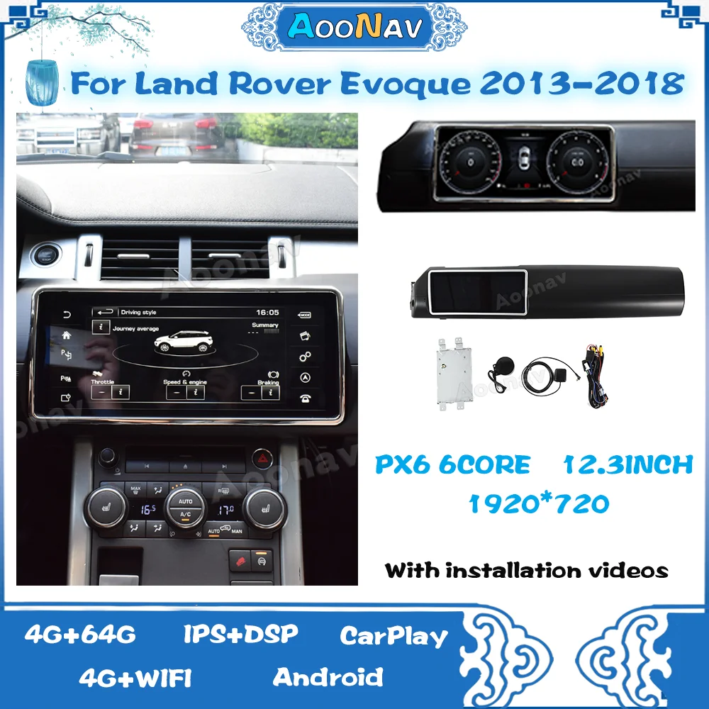 Radio Multimedia para coche, receptor estéreo con pantalla táctil, inalámbrico, Carplay, 4G, para Land Rover Range Rover Evoque 2013-2018