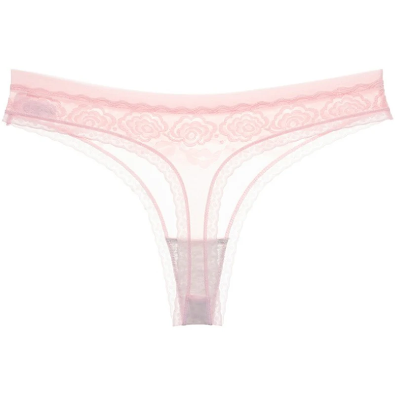 

Women's Sexy Underwear Transparent Embroidered Jacquard Mesh Thong Seamless Low Waist Female Briefs