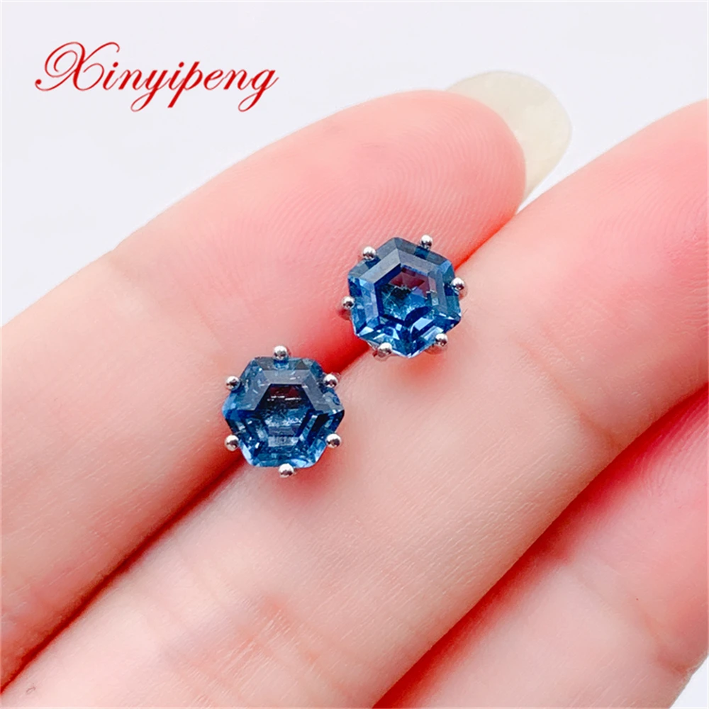 Xin Yipeng – boucles d'oreilles en topaze bleue incrustée, bijoux fins en argent Sterling 925, cadeau d'anniversaire Simple pour femmes, livraison gratuite