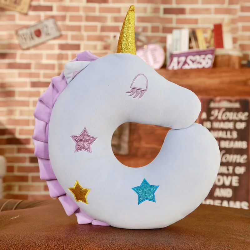 Плюшевая игрушка единорог U-образная дорожная подушка для самолета шеи