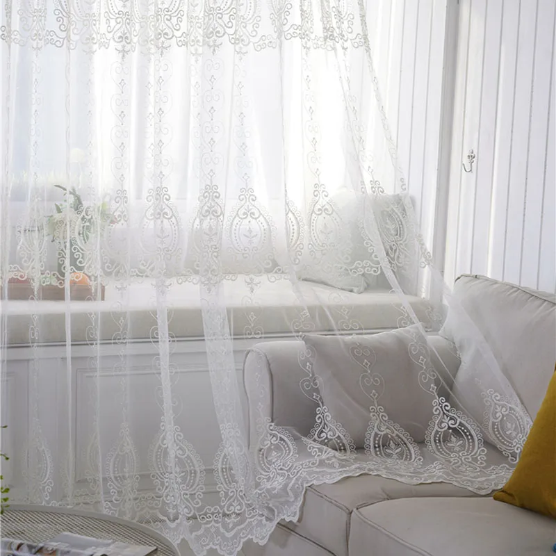 

Кружевная Тюлевая занавеска в европейском стиле, белая прозрачная занавеска на заказ для гостиной, спальни, балкона № 4