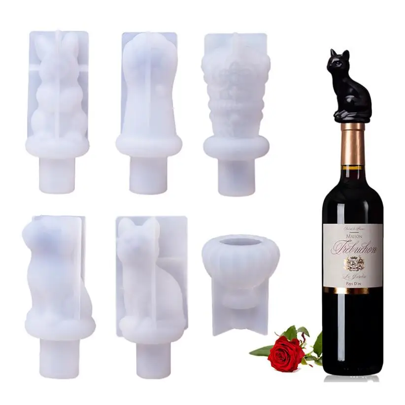 

Red Wine Bottle Stopper Crystal Epoxy Resin Mold Crown Cat Claw Rabbit Cork Silicone Mould