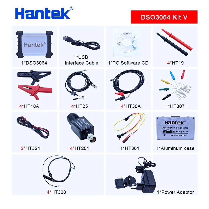 

Hantek DSO3064 Kit V Автомобильный диагностический осциллограф USB 2,0 4CH 200 мс/с 60 МГц, FFT/LAN опционально