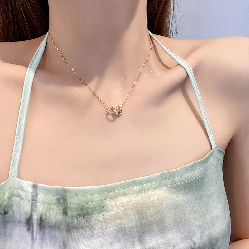 

Double love diamond necklace titanium steel female temperament Korean simple clavicle chain jewelry