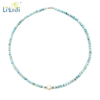 liiji unique blue larimar 2mm3 4mm freshwater pearl 925 sterling silver choker necklace
