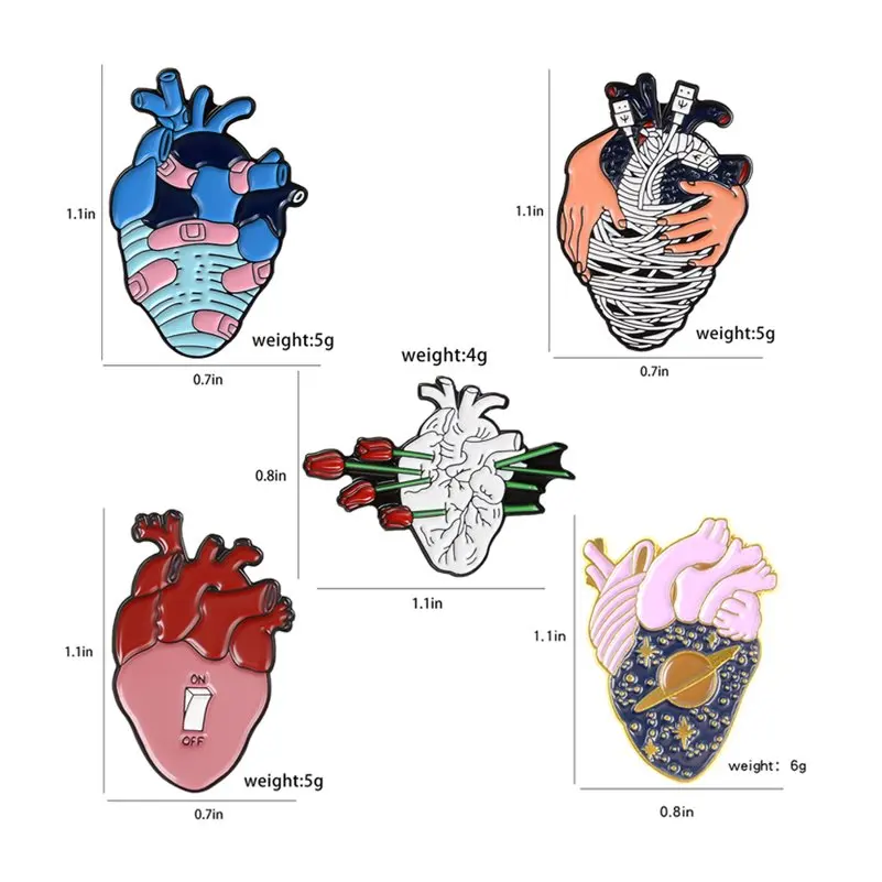 8style Anatomical Heart Enamel Pin Medical Anatomy Brooches Collar Pins for Doctor Nurse Lapel Denim Bags Badge Gifts | Украшения и