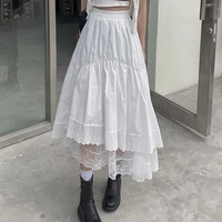 black gothic lace irregular pleated skirt women white vintage high waist long emo kawaii skirts korean solid hip hop streetwear