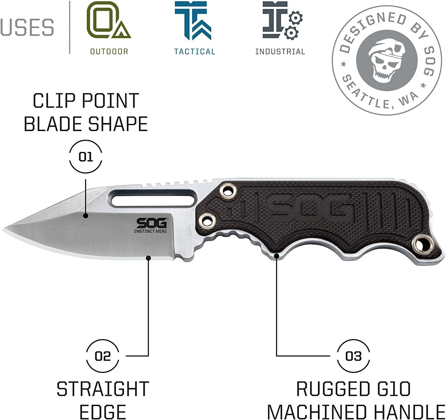 SOG-Cuchillo pequeño de hoja fija Edc Instinct Mini, 1,9 pulgadas, cinturón Tang completo, bota, táctico, envoltura y cadena para el cuello