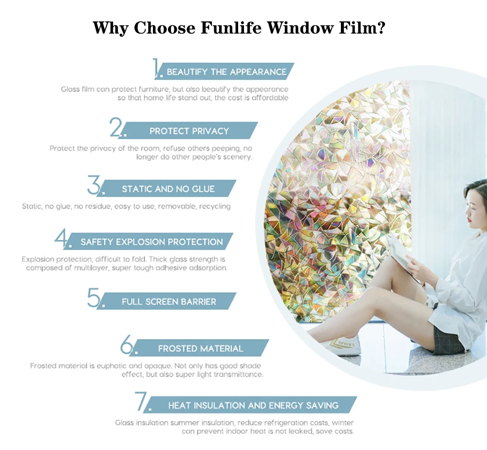 Funlife 3D декоративная стеклянная наклейка с эффектом радуги, клейкая виниловая пленка на съемные окна
