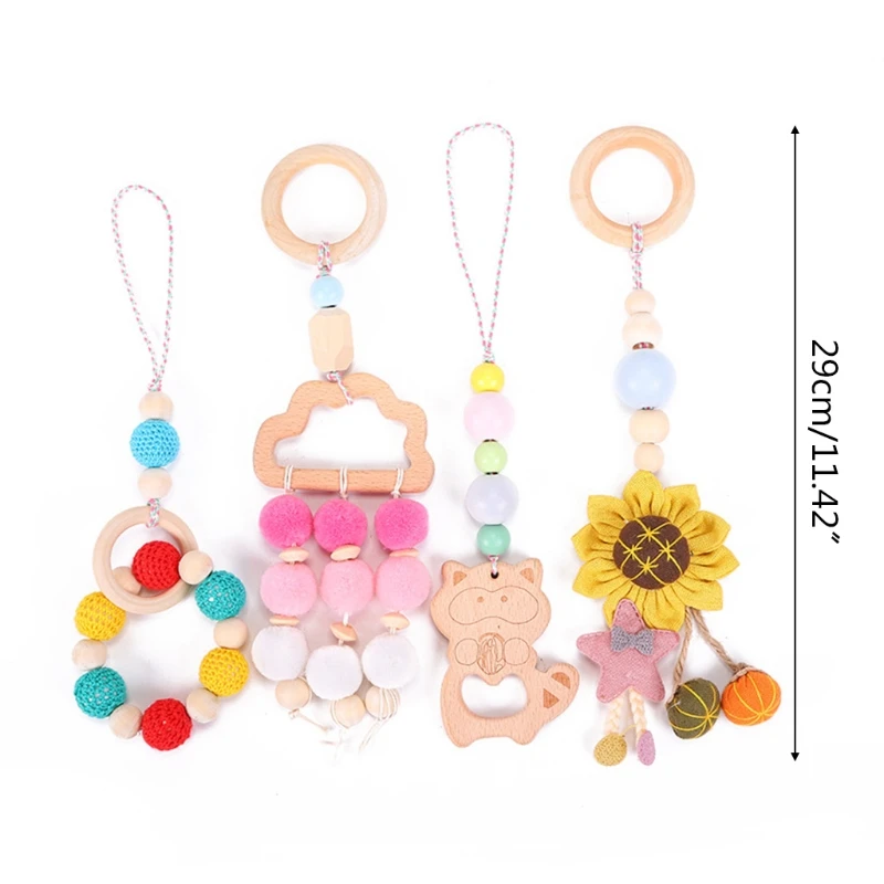 

4 Pcs/Set Baby Play Gym Frame Stroller Hanging Pendants Wooden Ring Teether Molar Teething Nursing Rattle Toys Gifts Infant Room