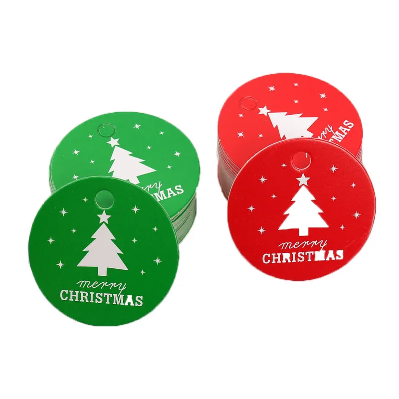

100pcs Merry Christmas Gift Tags Xmas Tree Printed 4.3cm Round Tag Cards for Xmas Baking Package Supplies Home DIY Accessories