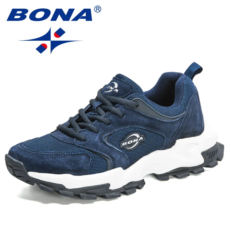 BONA 2022 New Designers Suede Mesh Running Shoes for Men Breathable Sneakers Man Sport Shoe Trainers Walking Footwear Mansculino
