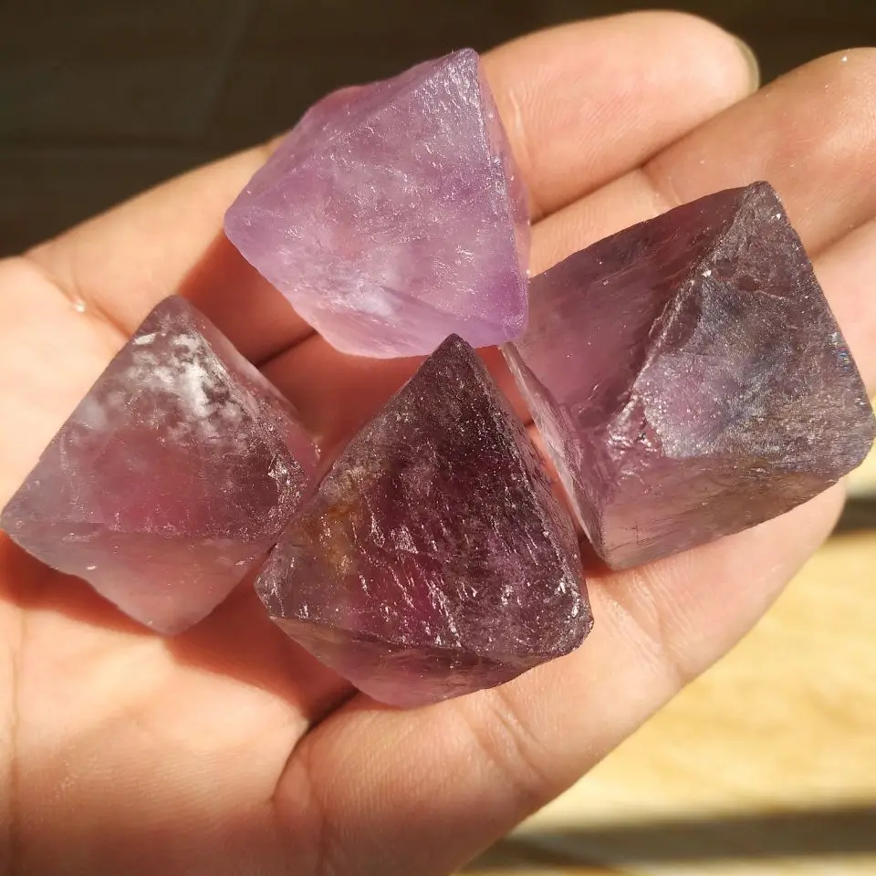 4 шт. флюорит октаэдрон настоящий Редкий Натуральный прозрачный фиолетовый