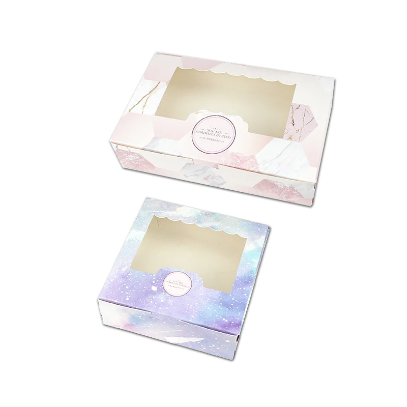 50PCS Paper Gift Box With Window Wedding Party Favors Galaxy Gift Wedding Box Cake Food Packaging Candy Cookies Cupcake Star