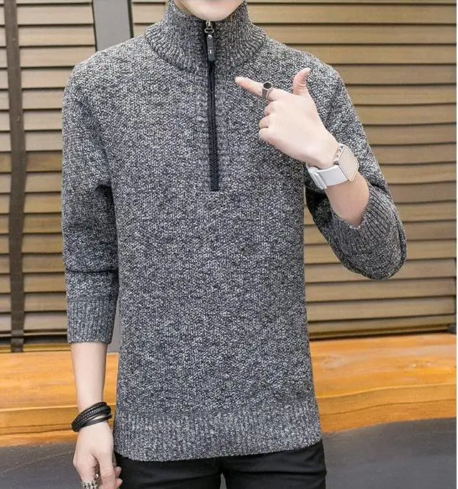 

2020 men in spring and autumn winter with New style fashion Long sleeve Stand collar Set head Sweater coat