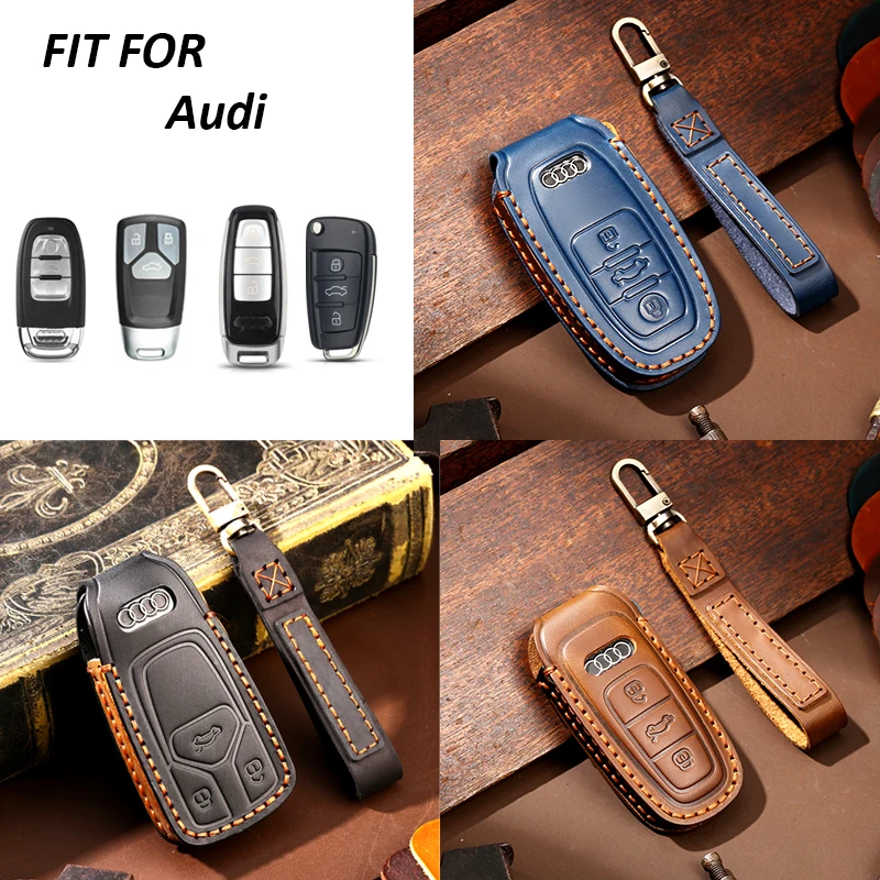Cow Leather Car Key Case Protection Cover Boy Girl Luxury Business Stitching Handmade Key Bag For Audi E Q5 A3 A5 A6 A7 S5 S6 L
