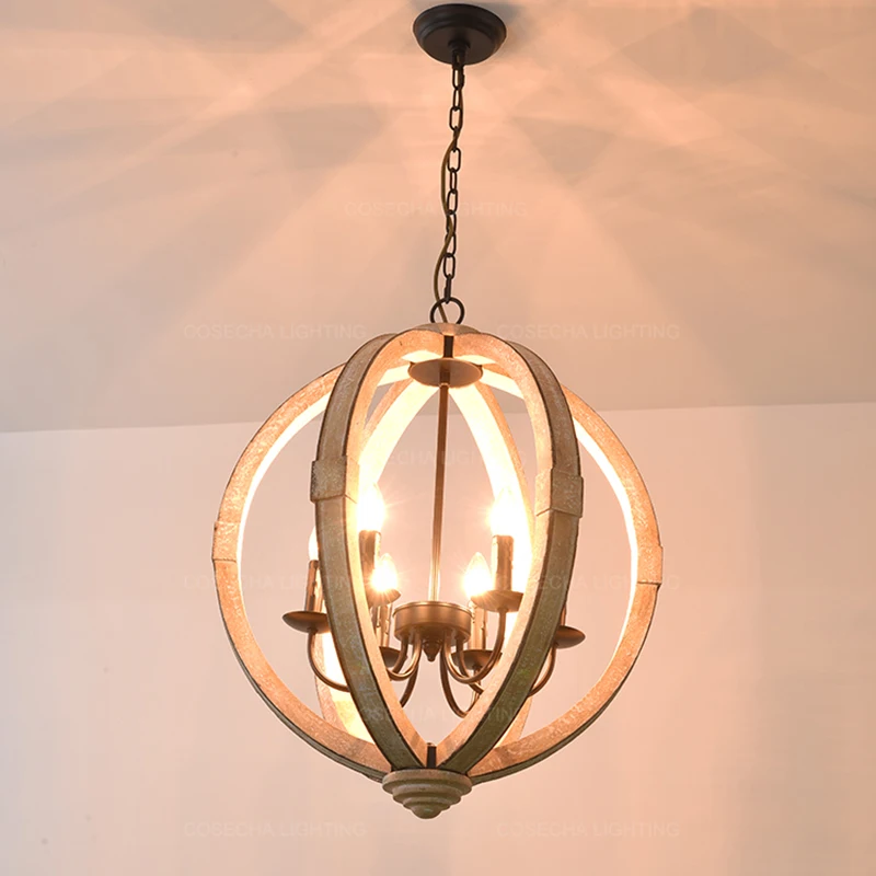 Черная металлическая люстра Деревянный светильник ing globe Круглый для прихожей
