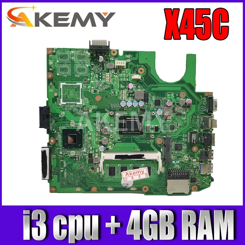

Материнская плата Akemy для ASUS X45C Laotop, материнская плата X45C X45VD X45V X45 с процессором i3 + 4 Гб ОЗУ