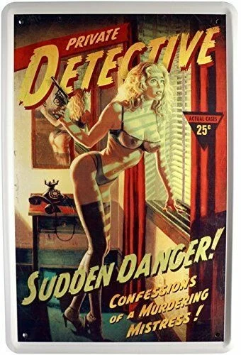 

Tin Sign Pin Up Girl Crime Detective Gun Metal Sign Wall Decoration Sign