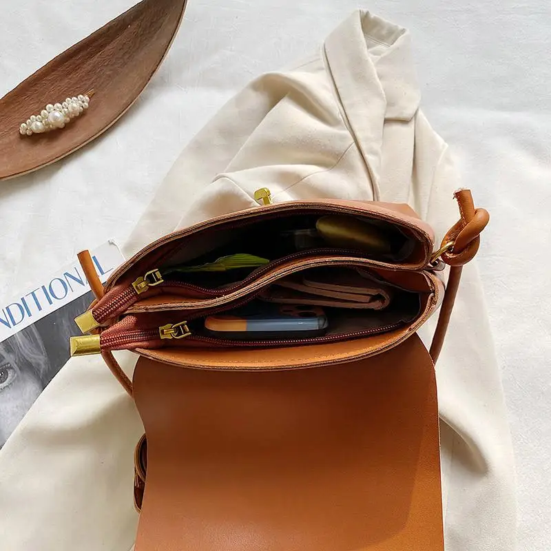 

New Trendy PU Leather Flap Square Shoulder Bag Female Solid Color Wild Style Messenger Bag Women Casual Shopping Small Handbags