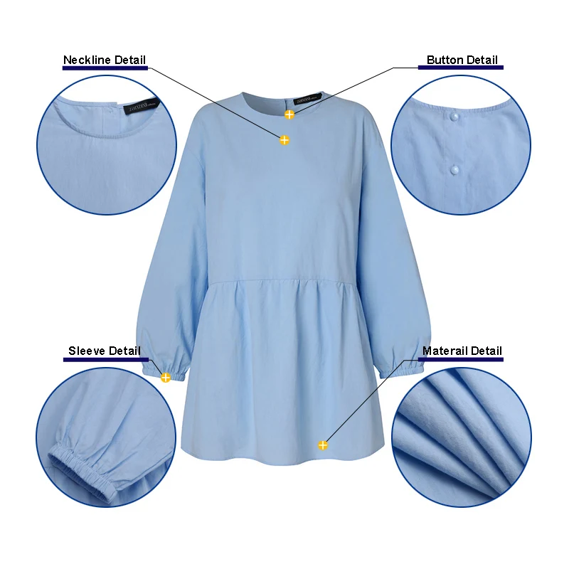 

Spring Back Button High Waist Tops 2021 ZANZEA Elegant Puff Sleeve Shirts Women's Solid Blouse Female O Neck Tunic Plus Size 5XL