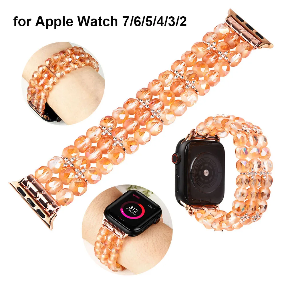 

Orange Jewelry Watchband for Apple Watch Bands 7 45mm 41mm Luxury Wristband Replacement Strap for Apple Watch 44mm 40mm 42mm 38m