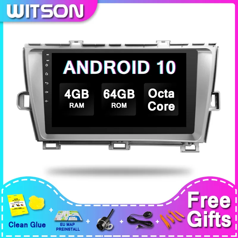 Автомобильный DVD плеер WITSON с большим экраном Android 10 для TOYOTA PRIUS (RHD) серебряной