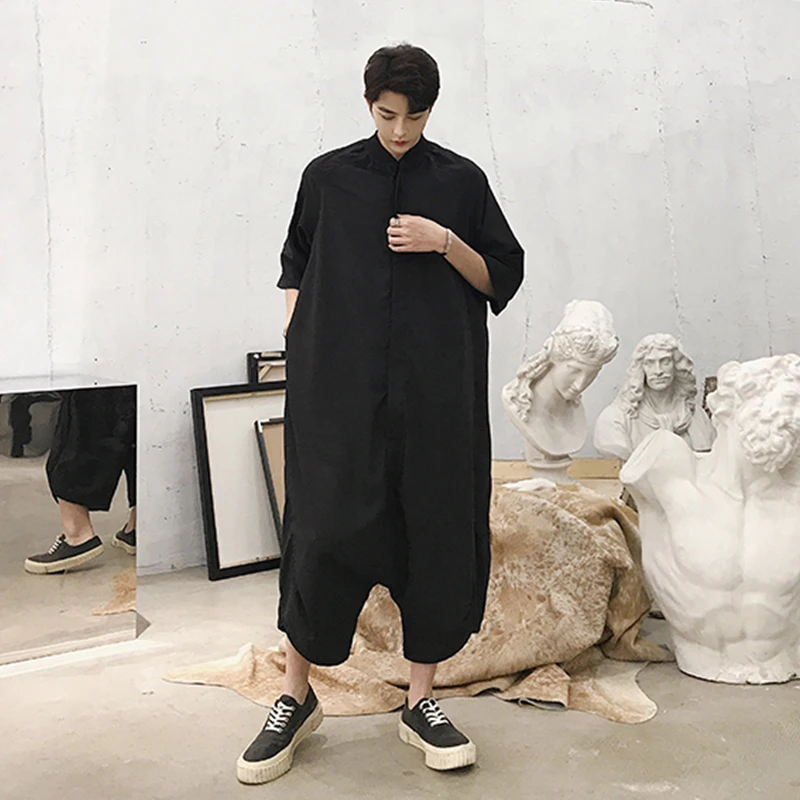 

Комбинезон мужской летний, Модный молодежный однотонный простой пуховой комбинезон в стиле Ямамото, Свободный комбинезон большого размера для отдыха