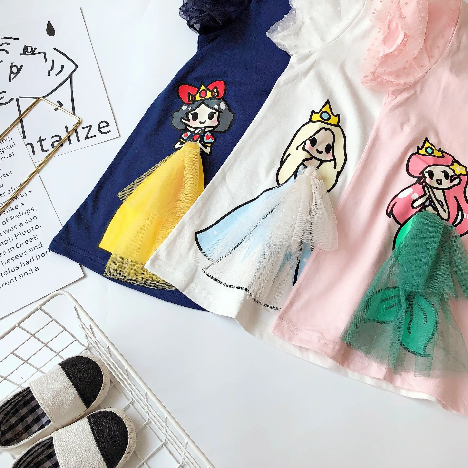 Girl Cartoon Princess Dress Fashion Elsa Snow White Dresses Baby Net Gauze Puff Sleeve Children Korean Style Party Clothing images - 6