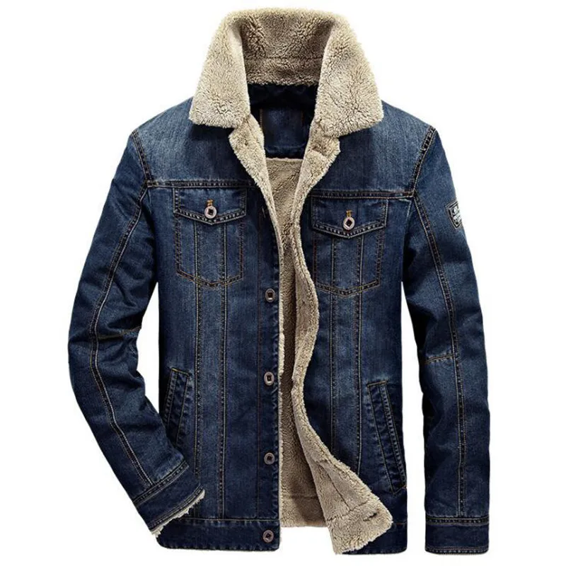 

2020 Mens Winter Thick Fleece Chest Pockets Rodeo Lined Denim Jackets Fashion Mens Jeans Jacket Thicken Warm Winter Outwear Male