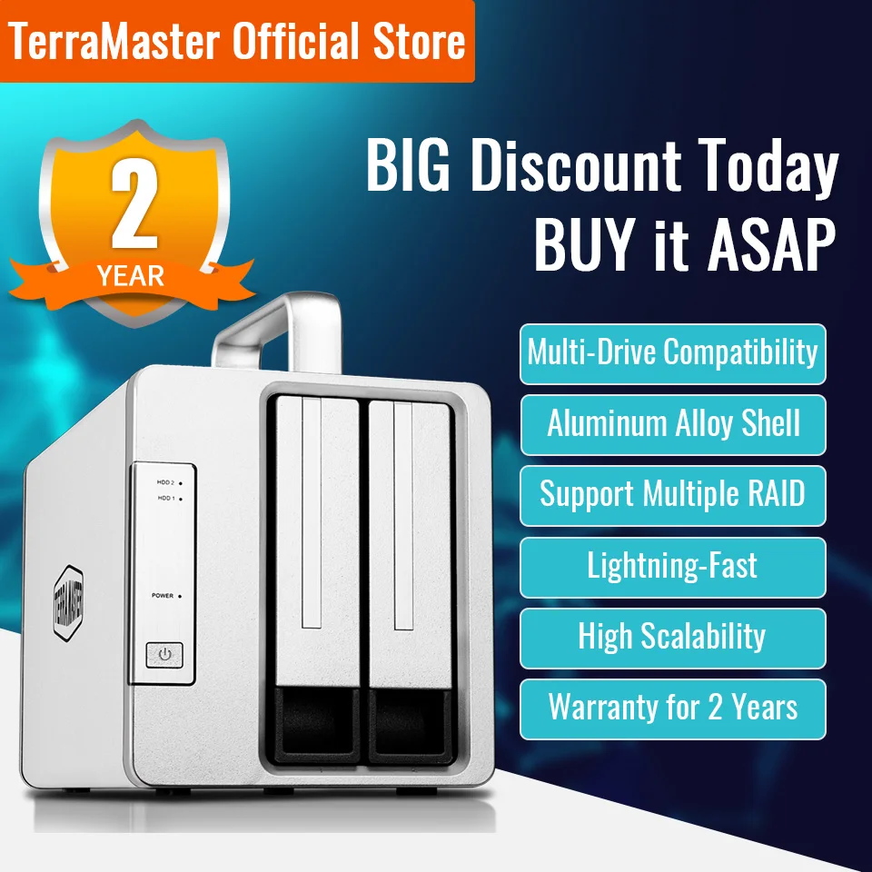 TERRAMASTER TD2 Thunderbolt 3 Professional-Grade 2-Bay External Hard Drive Enclosure Hard Disk RAID Storage (Diskless)