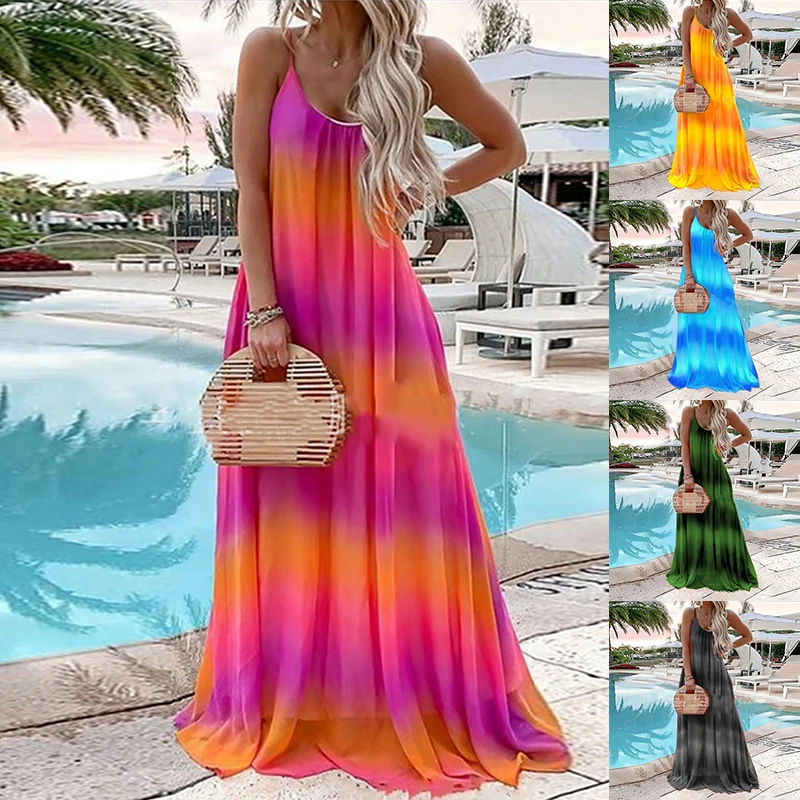 Новые летние женские с круглым вырезом спагетти ремень шифоновое платье