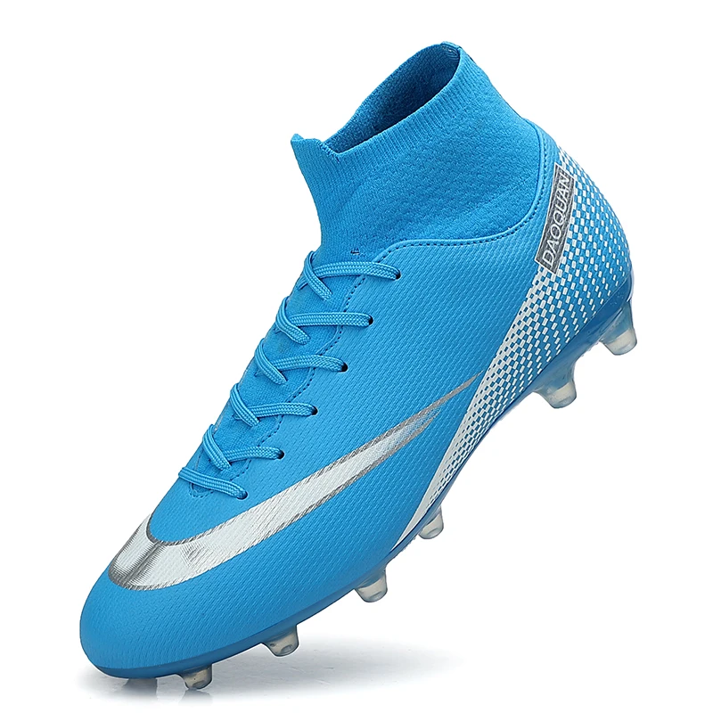 

Men Football Shoes Teenage Breathable Soccer Boots Adult Kids TF/FG Cleats Professional Playing Field Sneakers Size 35-45 Blue