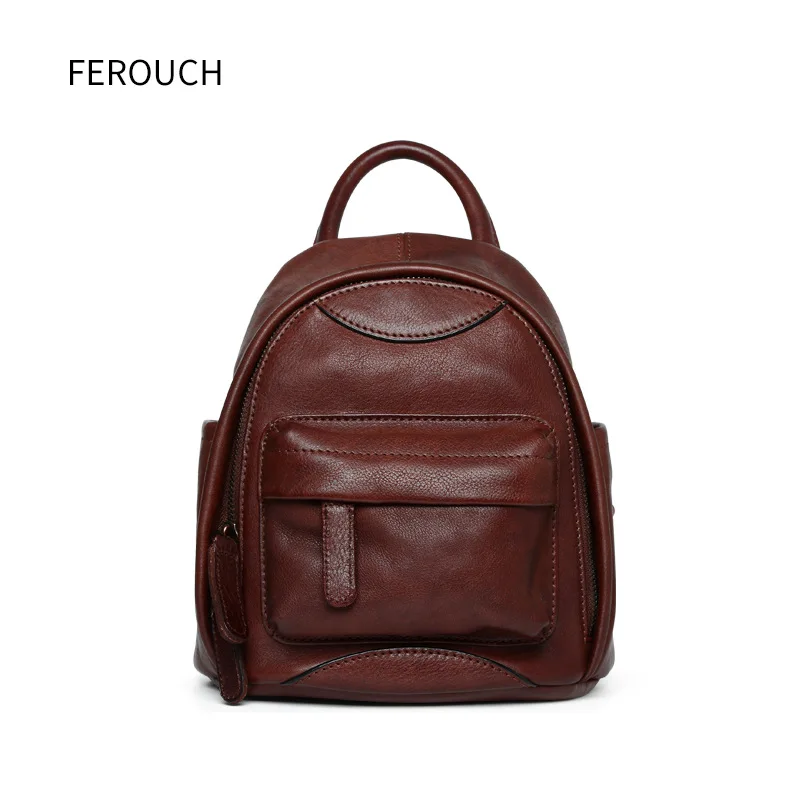 

Трендовый вместительный рюкзак из воловьей кожи для отдыха Han Edition, Студенческая сумка в стиле ретро, женская сумка из натуральной кожи, одно...