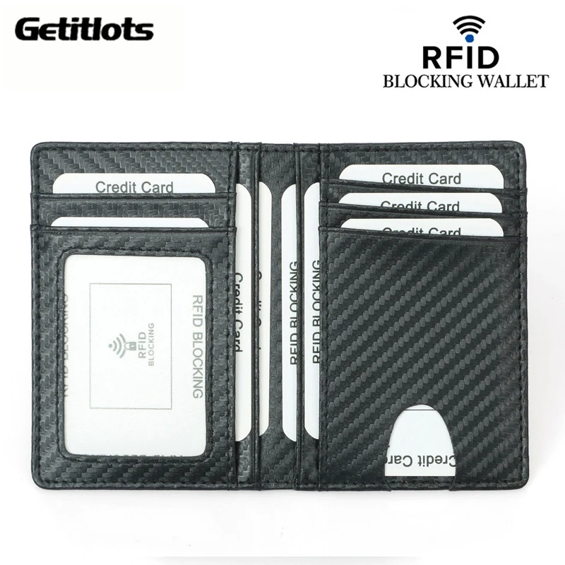 

New Men Wallet Card Case Organizer Carbon FIber-Look Wallet Money Clip RFID Block Driver License Cash Business Credit Cardholder